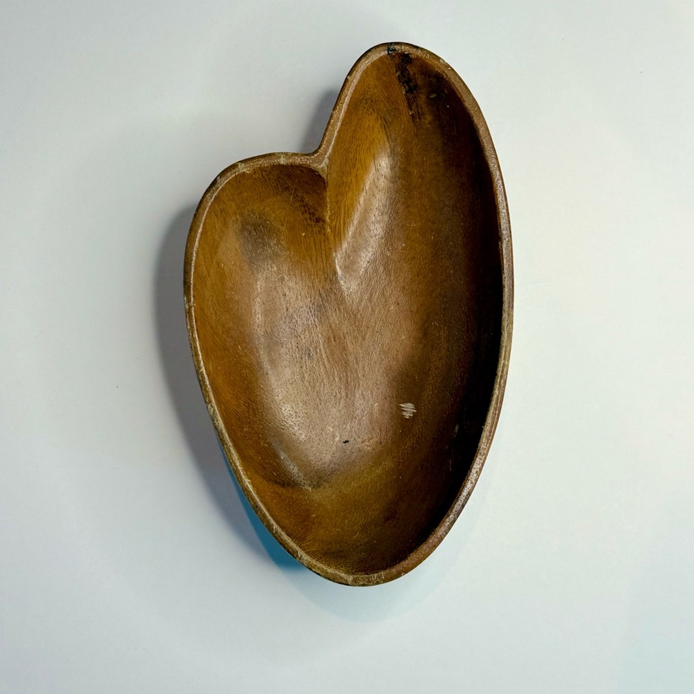 Odd Heart-Shaped Wooden Bowl Vintage MCM